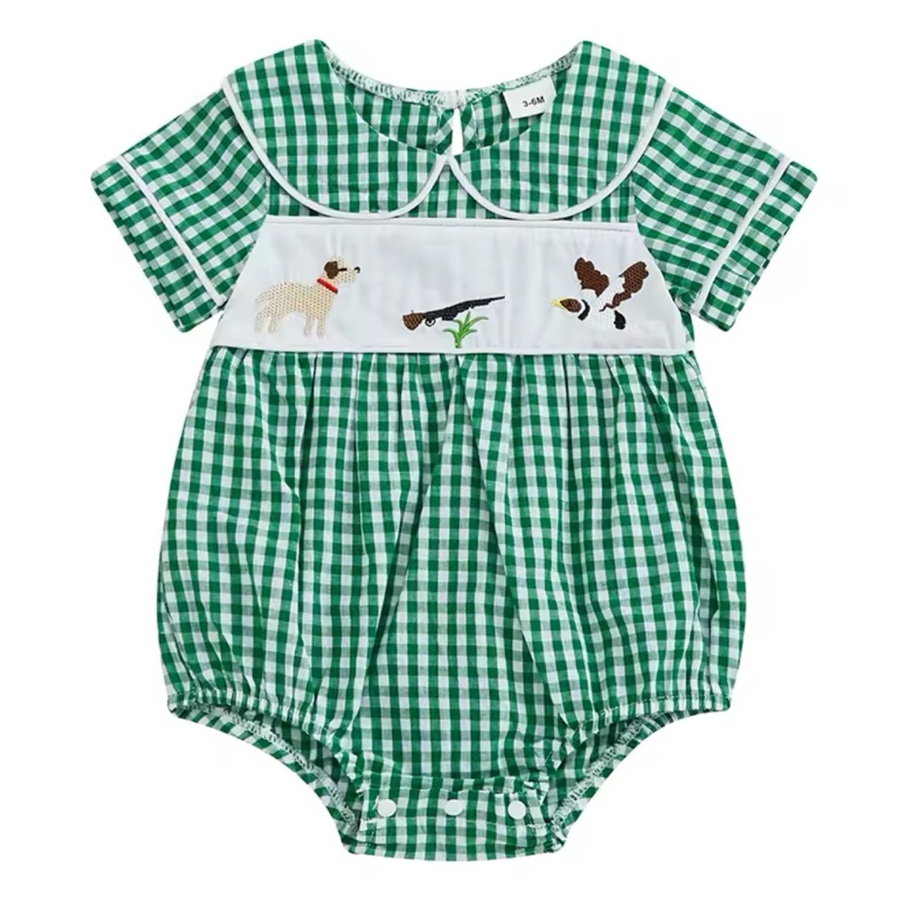 Green Gingham Baby Romper